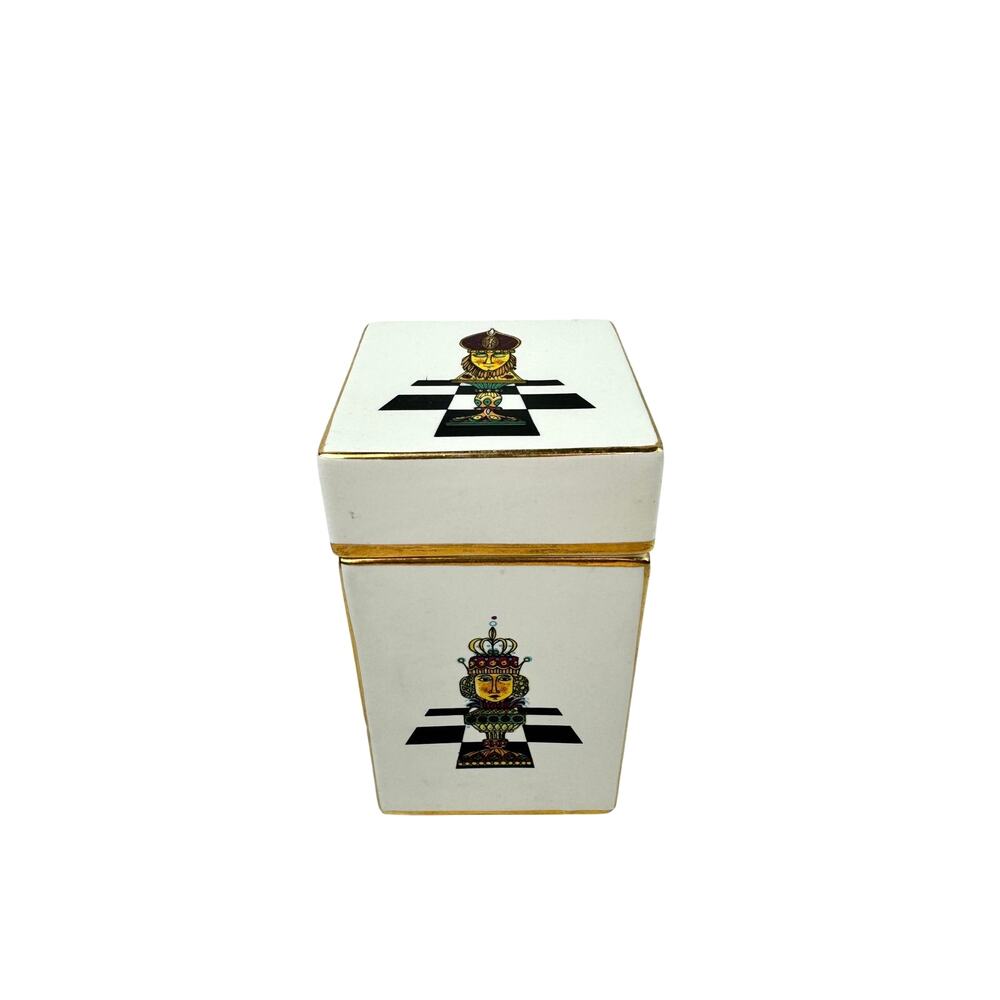VTG Carlton Ware Chess Trinket Box Ceramic Surrealist Chessmen Gilded Edges 1960